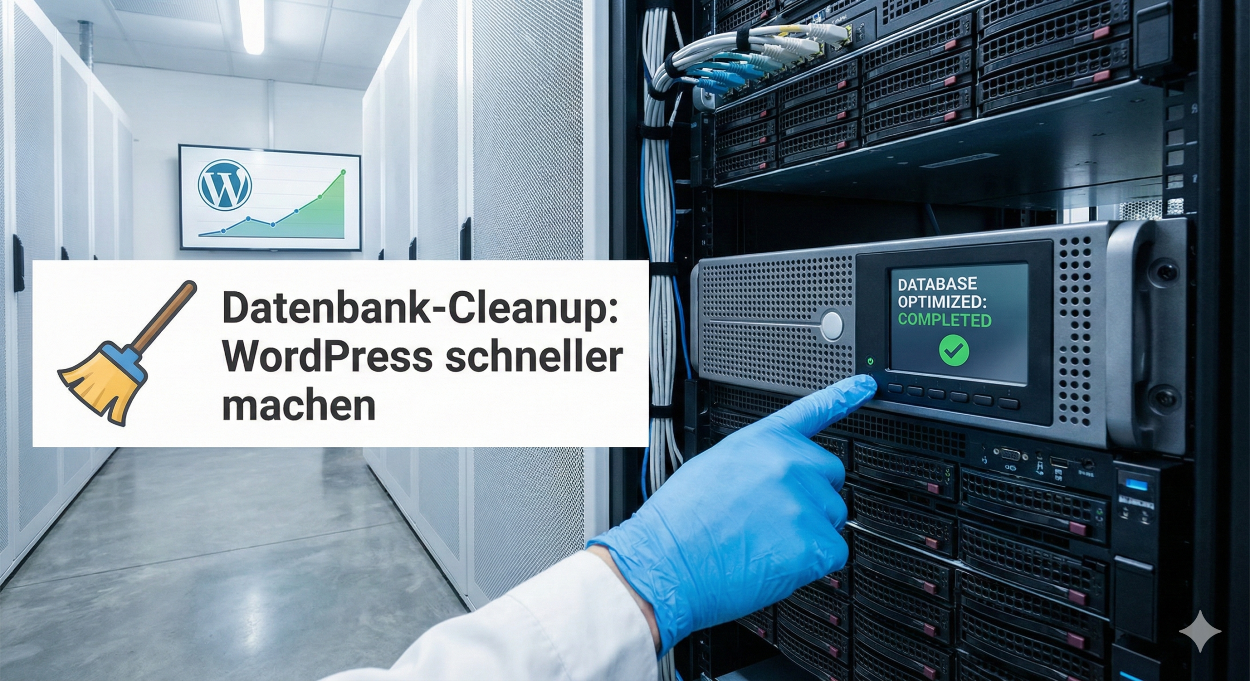 Illustration von Robotern, die eine WordPress Datenbank reinigen und optimieren.