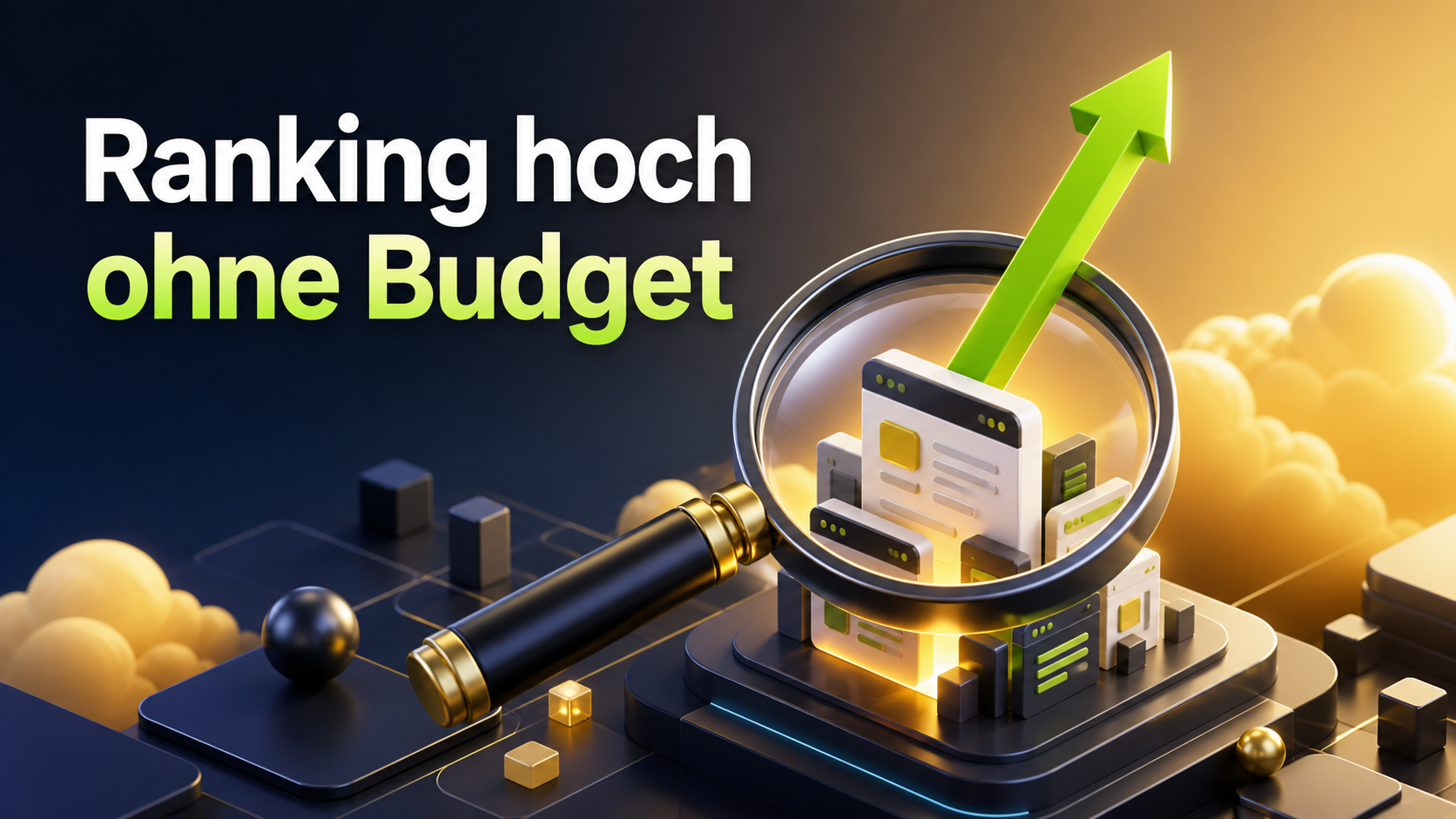 Google Ranking verbessern kostenlos: Pfeil zeigt SEO-Erfolg ohne Werbebudget