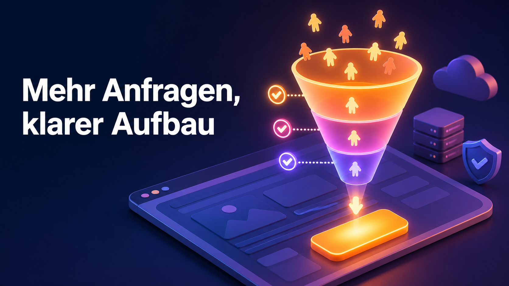 Isometrische Szene: Landingpage erstellen mit klarem Aufbau fuer mehr Anfragen
