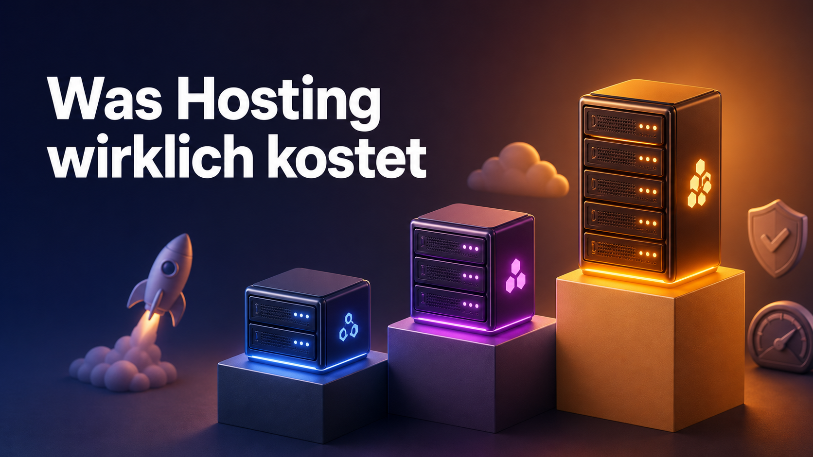 Server-Podeste symbolisieren Website Hosting Kosten pro Jahr in drei Preisklassen