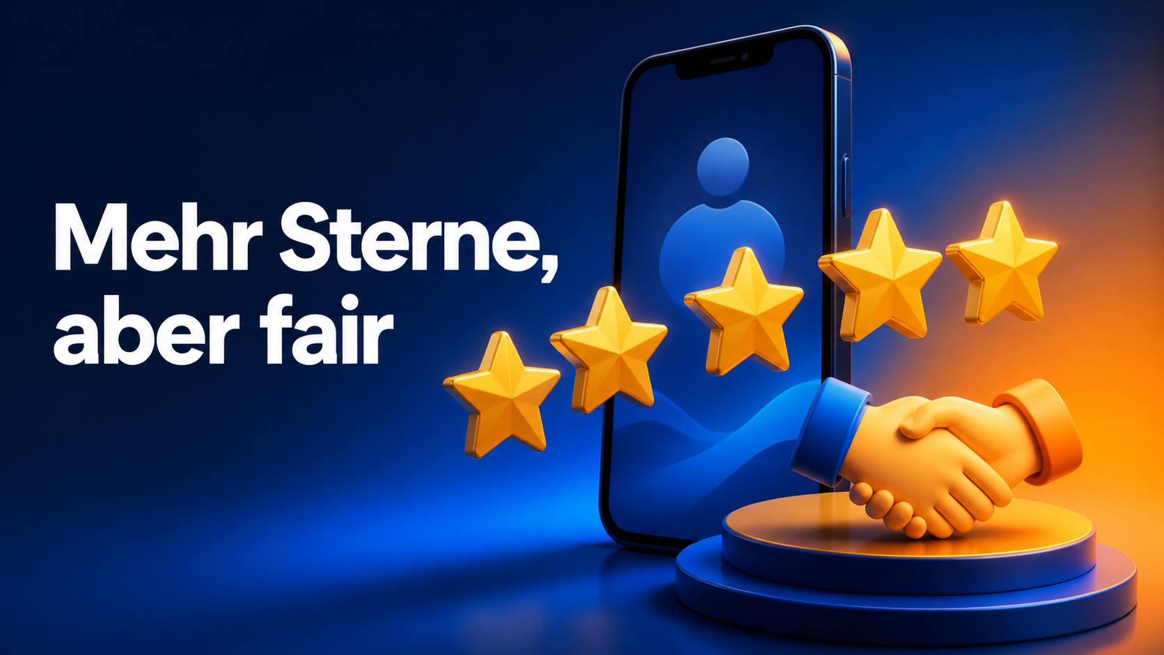 Google Bewertungen bekommen: Sterne auf Podesten vor einem Smartphone