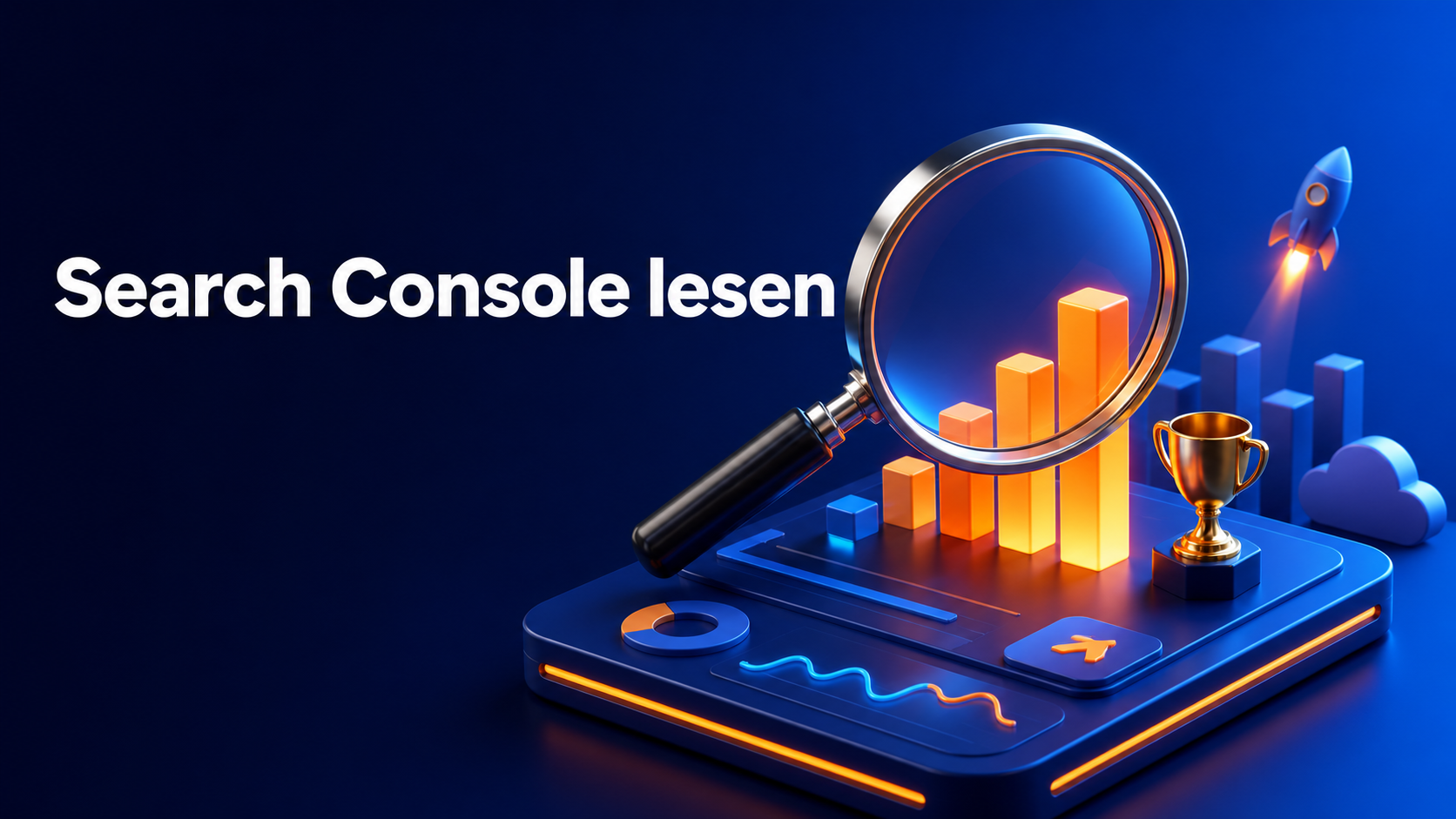 Google Search Console Anleitung: Lupe über leuchtenden Diagrammen