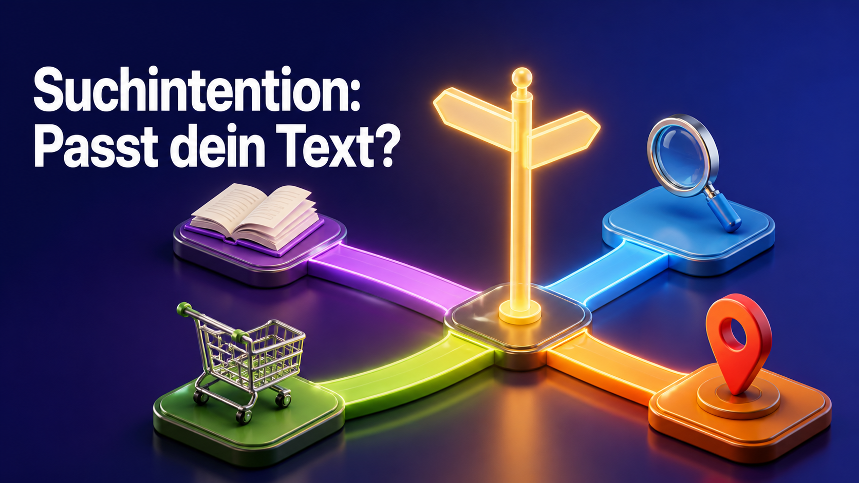Suchintention SEO: Wegweiser führt vom Text zum passenden Ziel